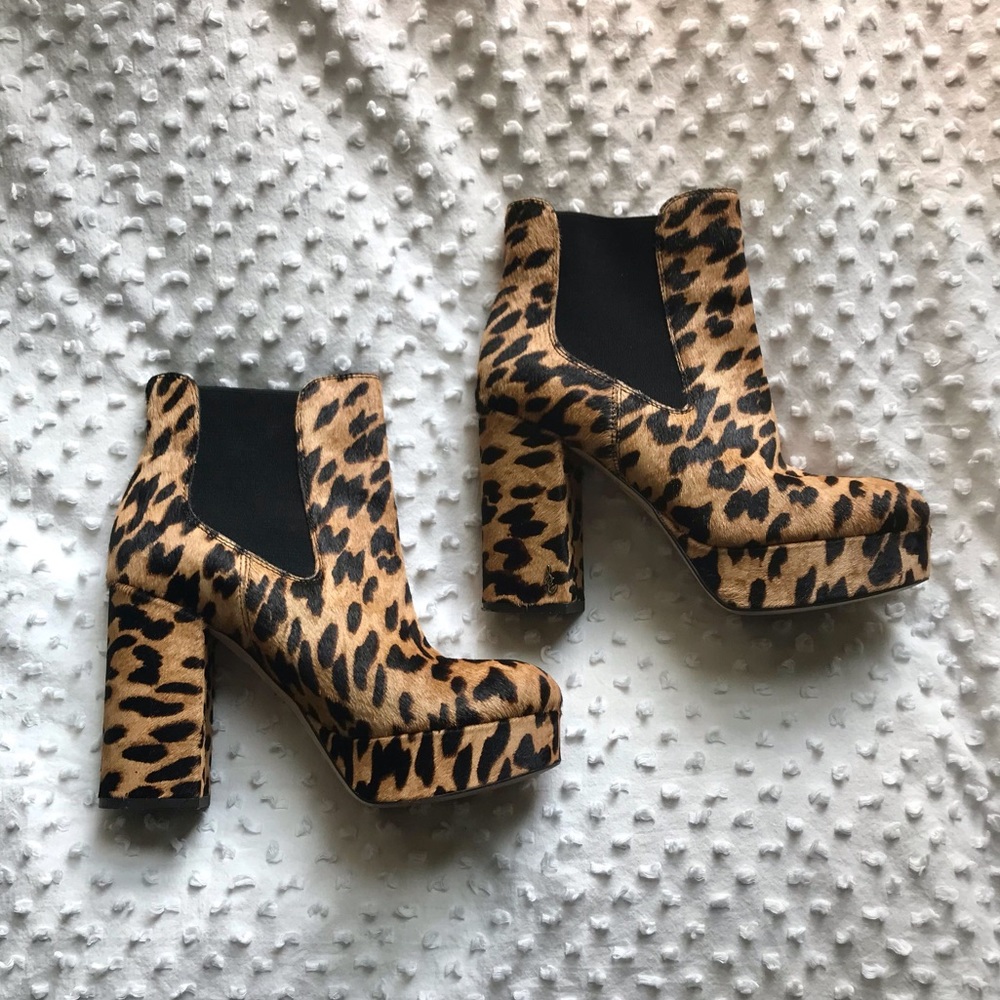 🍋🛍Sam Edelman🐆💅🏻Abella Leopard-Print Platform Chelsea